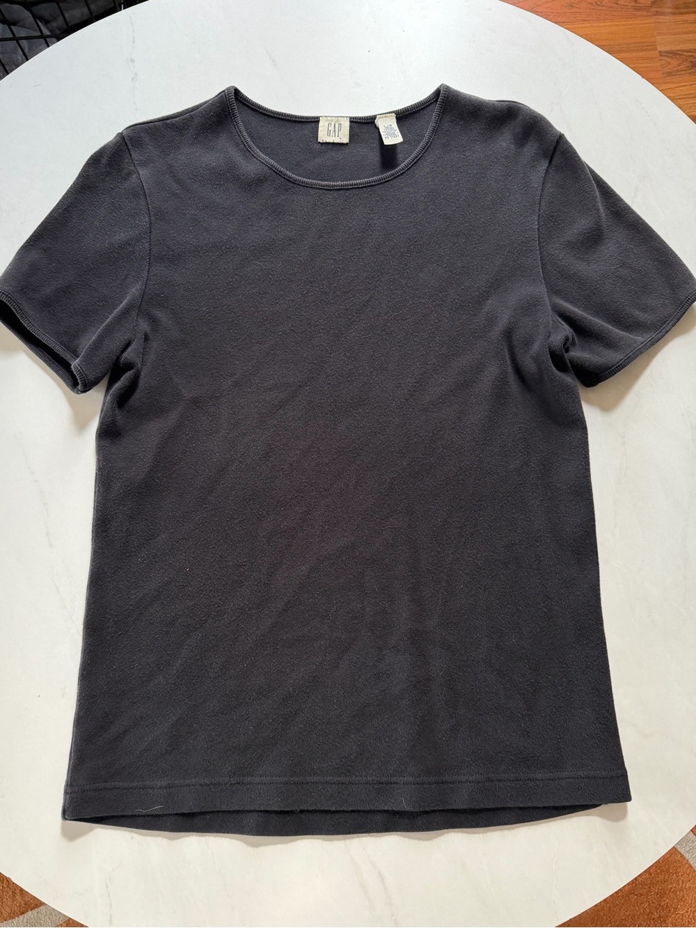 Vintage 90s GAP Black Ribbed Short Sleeve Tee 100% Cotton Made in Macau Size L